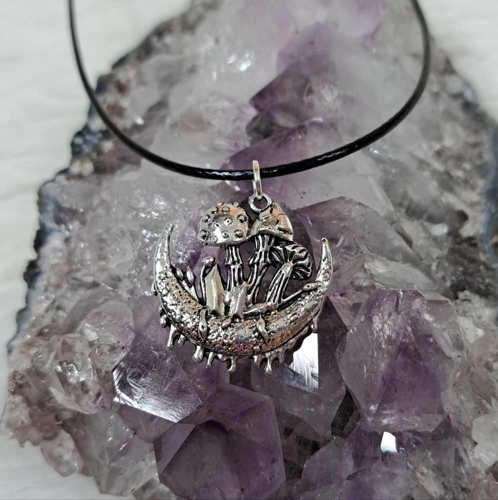 Mushroom Crystals Moon Necklace